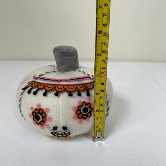 Target Day of the Dead Sugar Skull Felt Pumpkin Decor Halloween White Orange - Picture 7 of 7